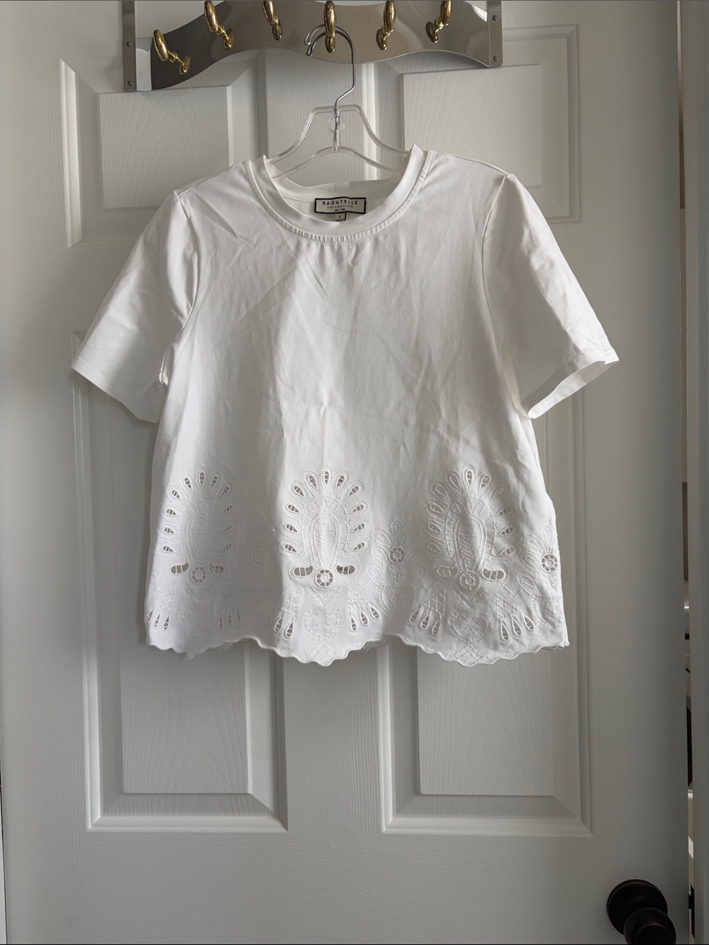 bagatelle White Crewneck Tee with Black Trim Label